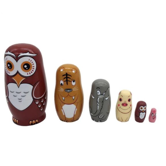 Owls Matryoshka Nesting Dolls Set of 6 Hand-Painted Wooden – NEW – 6" - Picture 1 of 3